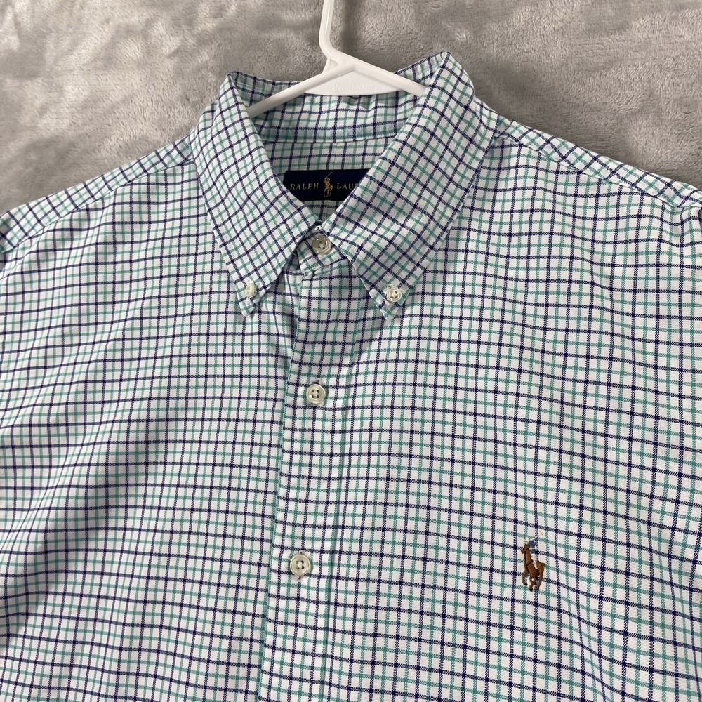 Ralph Lauren Shirt Mens XL Button Down Flesh Pony Logo Long Sleeve Plaid Green